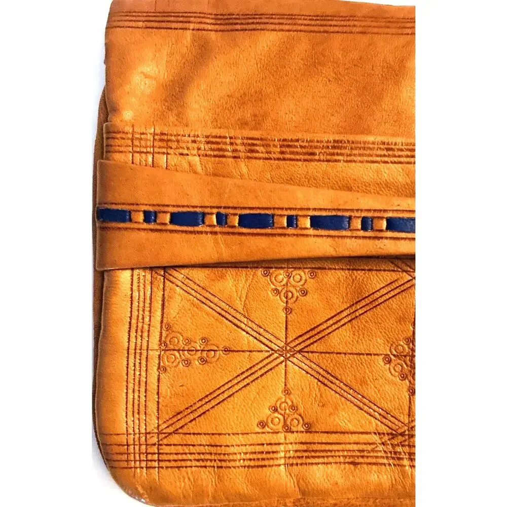 Handmade Morrocan Leather Mini Clutch Coin Purse Fold Over Tassel Toggle Closing
